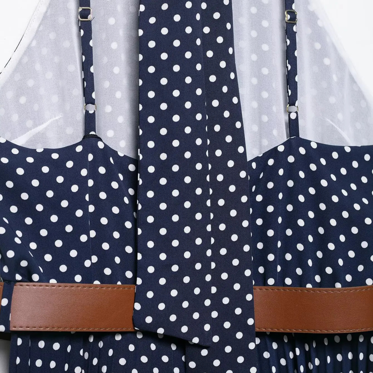 Zara | Sukienka Midi w Groszki z Wiązaniem na Szyi i Paskiem